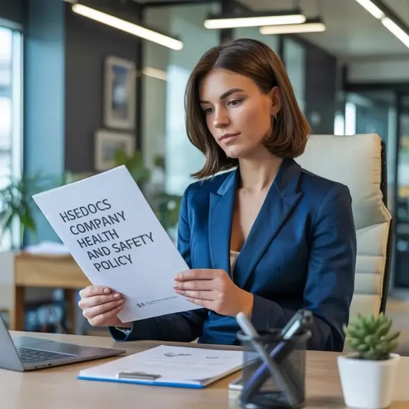 Female manager reading a company health and safety policy