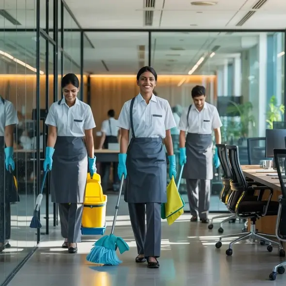 Cleaners in an office