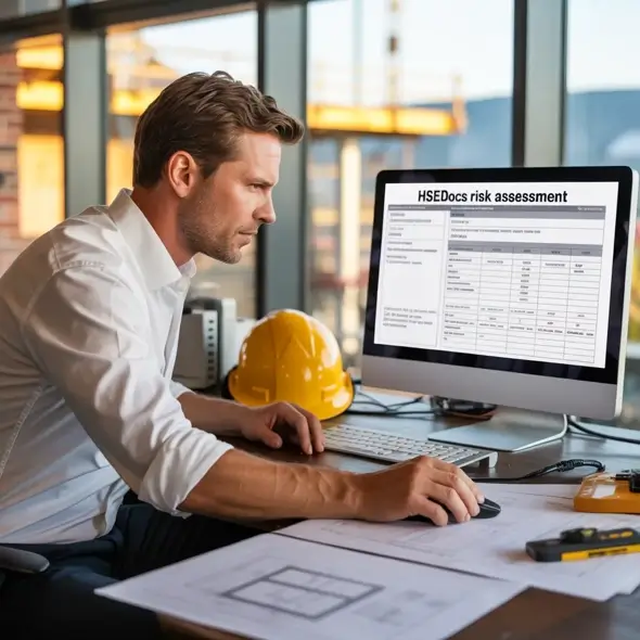 Construction manager editing a risk assessment