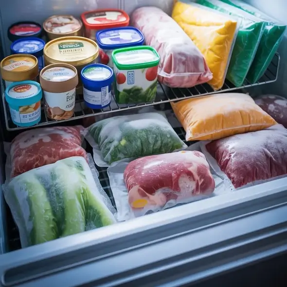 frozen food in a freezer