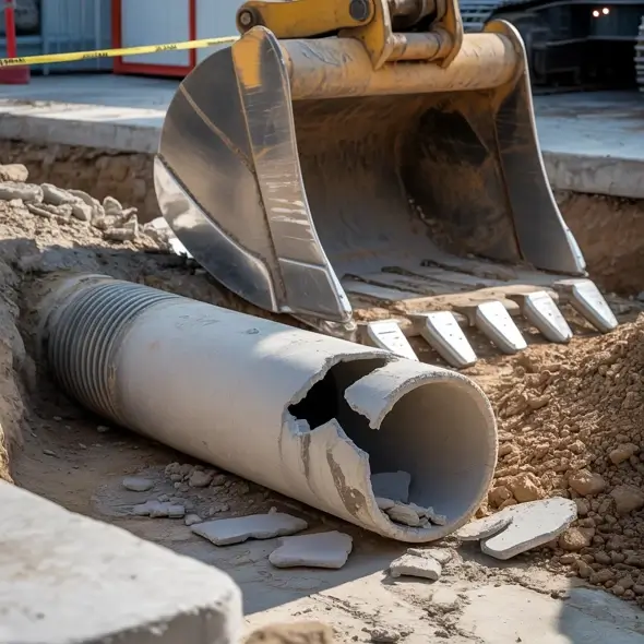 Asbestos pipe damaged by a digger bucket