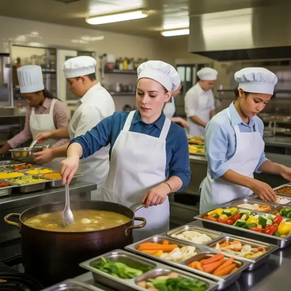 Chefs working in a school canteen