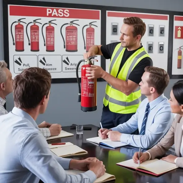 staff undergoing fire safety traing