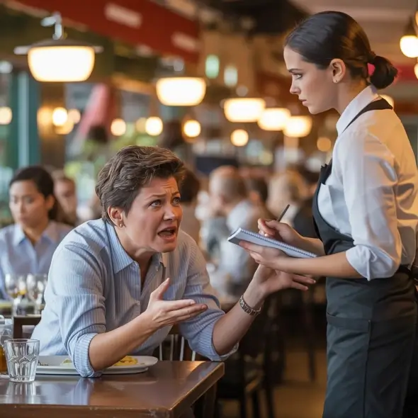 Frustrated customer at a restaurant