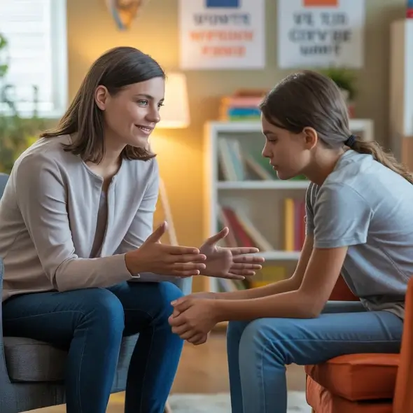 Vulnerable teenager being cared for by a youth worker