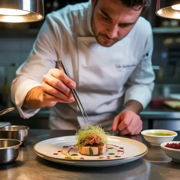 Chef plating up food