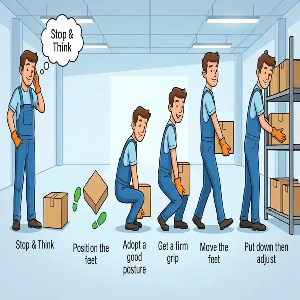 Cartoon of a man lifting a box