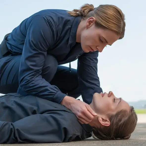 First aider checking for breathing