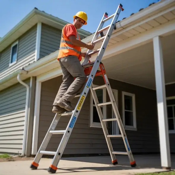 worker on safety ladders