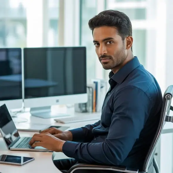 Man sitting correctly at a workstation
