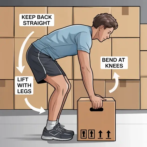 Character lifting a box