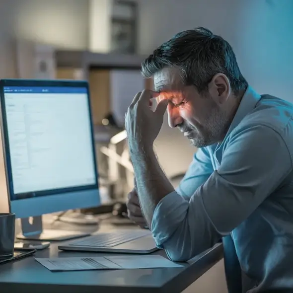 Man using DSE with eye strain