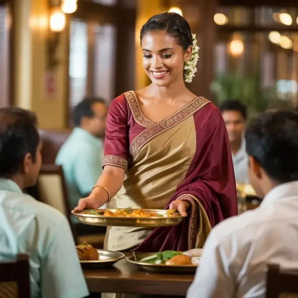 Indian waitress serving food