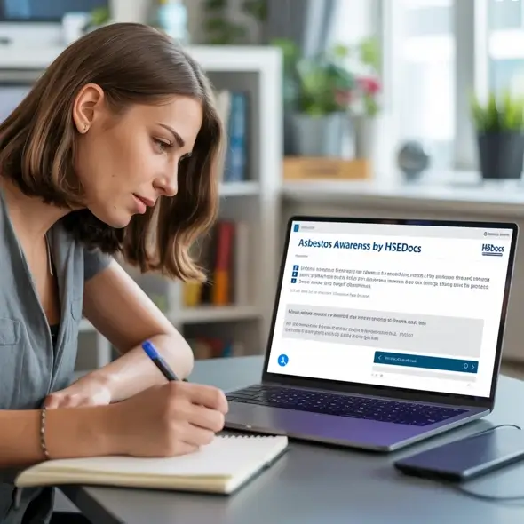 Woman taking an online asbestos awareness course