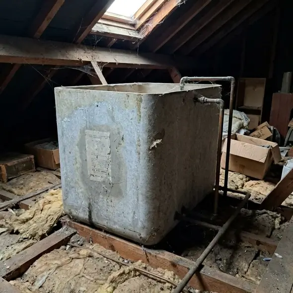 Asbestos water tank in a loft