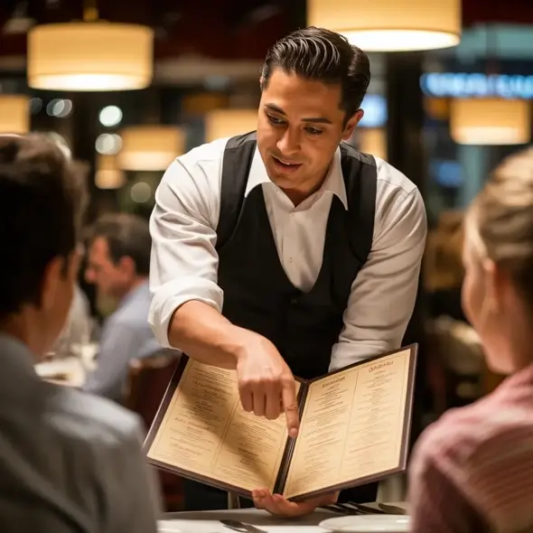 Waiter explaining menu