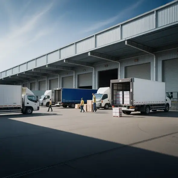 delivery trucks arriving at wharehouse