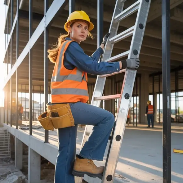 construction worker climbing ladders