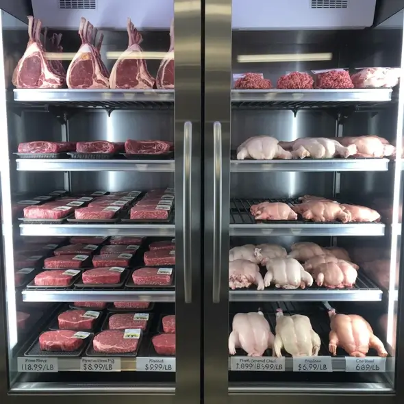 Meat stored in a refrigerator