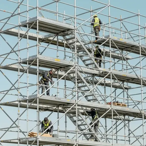 Construction workers on scaffolding