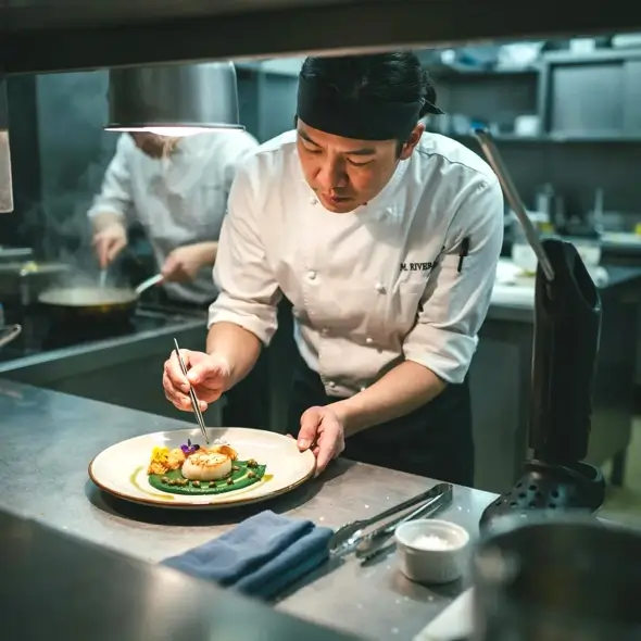 Chef plating up food
