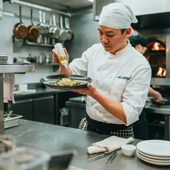 Chef plating food