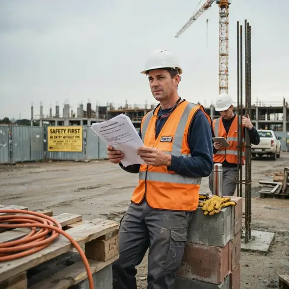 construction worker reading a method statement