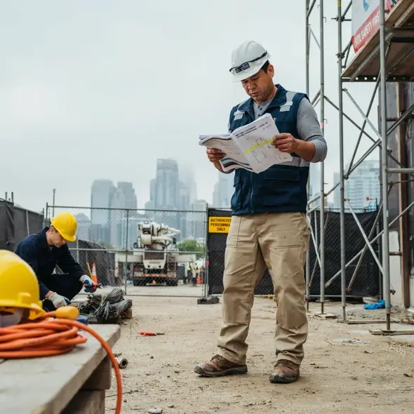 construction worker reading a method statement