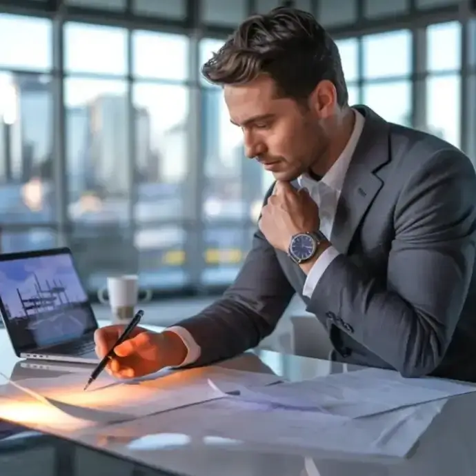 Man writing a RAMS (Risk Assessment and Method Statement) document for construction safety.