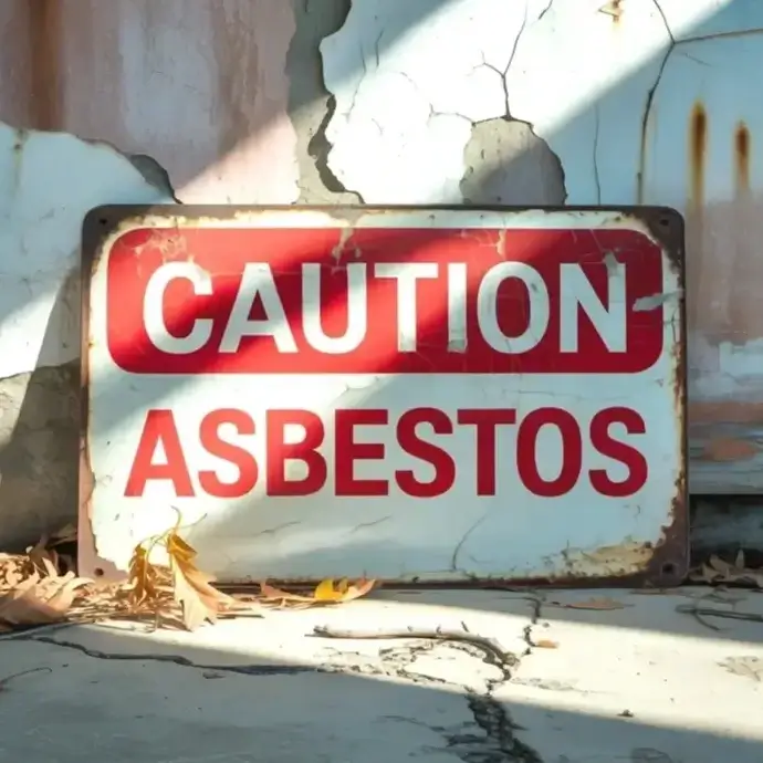 Asbestos Awareness warning sign on a disused old building.