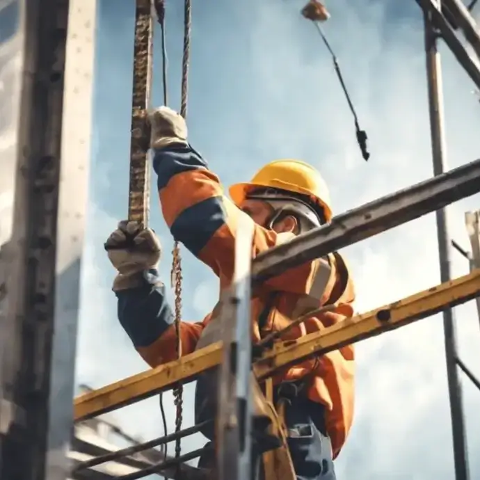 Man in PPE working at height off a mewp
