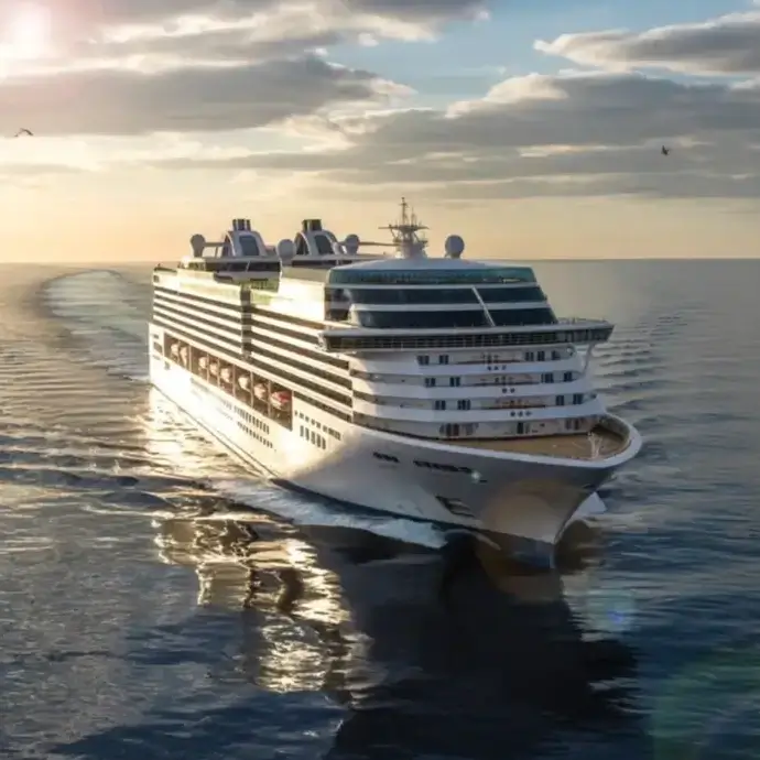 Cruise ship sailing on the ocean. Food safety courses for cruise ships.