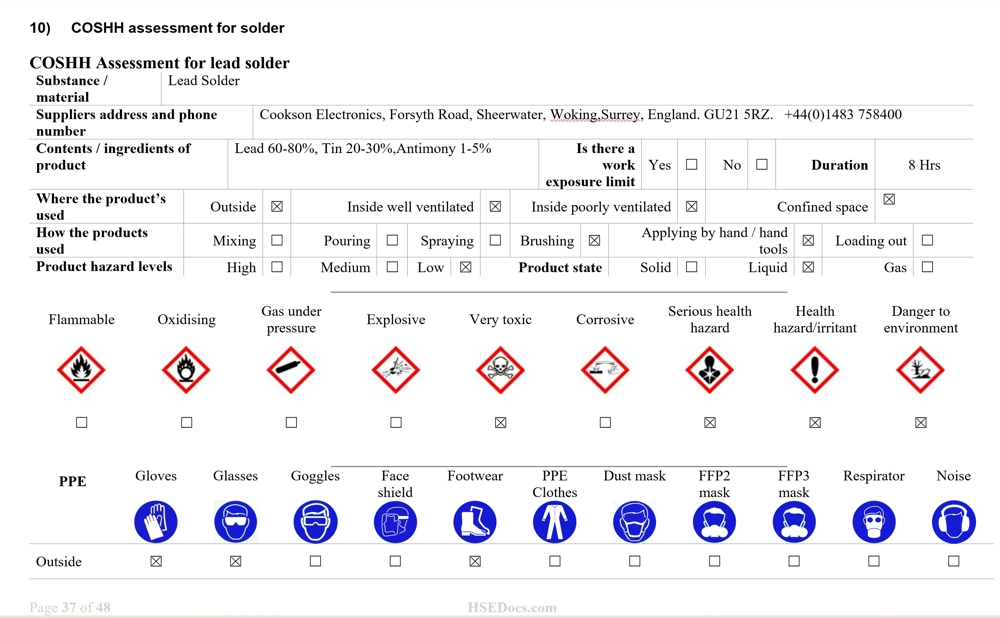 Example coshh assessment