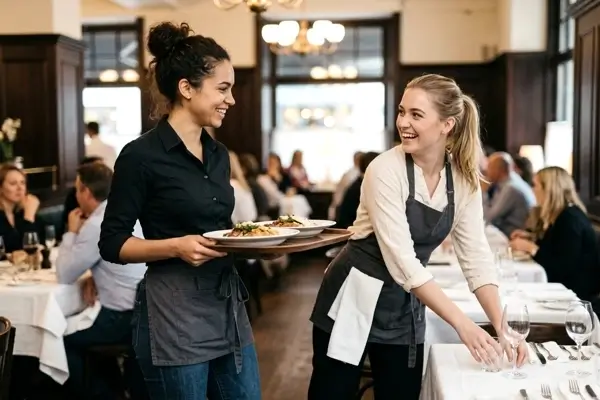 Waiting staff working in restaurant